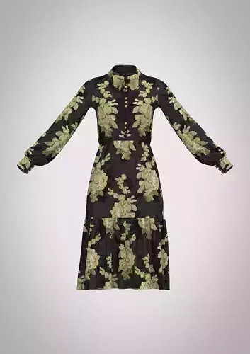 Pussy bow metallic floral embroidered silk blend chiffon midi