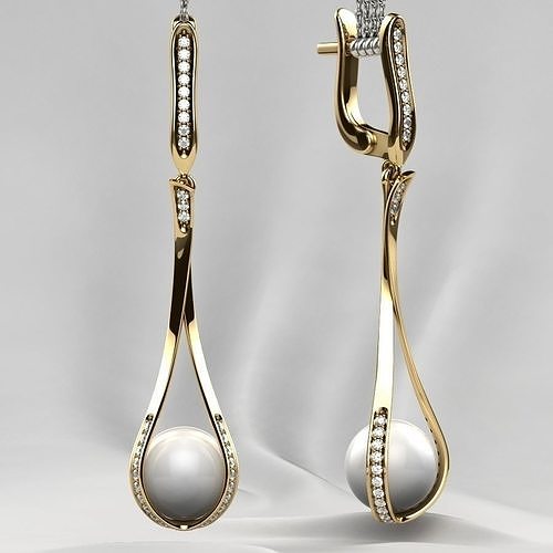 Fashion Gold Earrings with Pearls 3D print model
