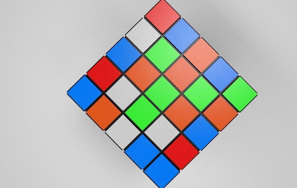 Rubik Cube 5x5 Scrambled and Unscrambled versions - 3D Printable Low-poly 3D model_3