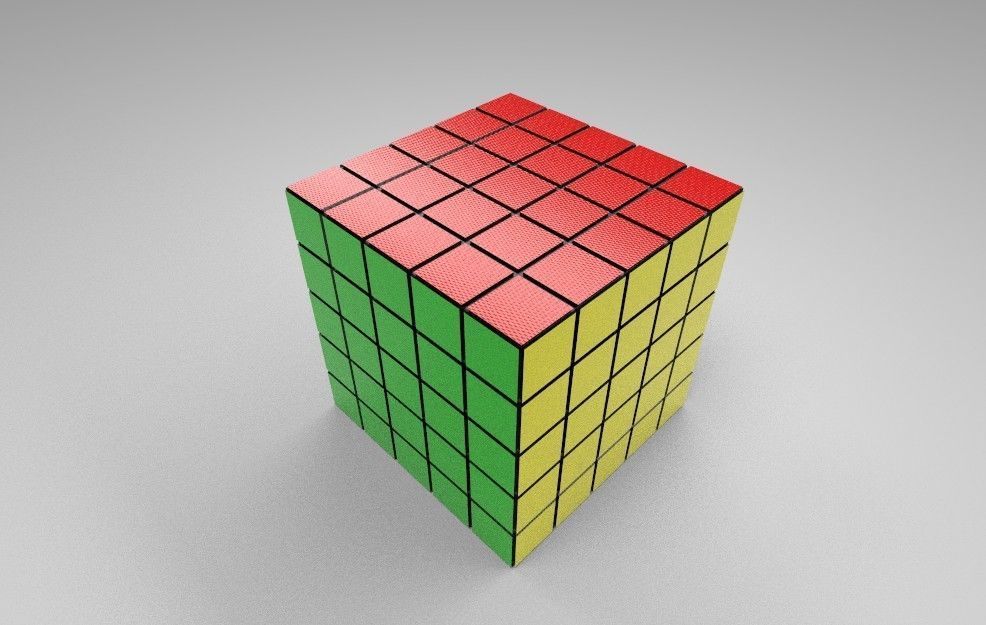 Rubik Cube 5x5 Scrambled and Unscrambled versions - 3D Printable Low-poly 3D model_1