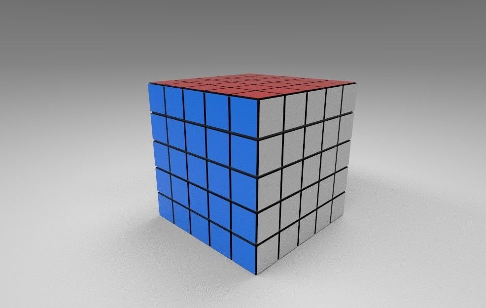 Rubik Cube 5x5 Scrambled and Unscrambled versions - 3D Printable Low-poly 3D model_4
