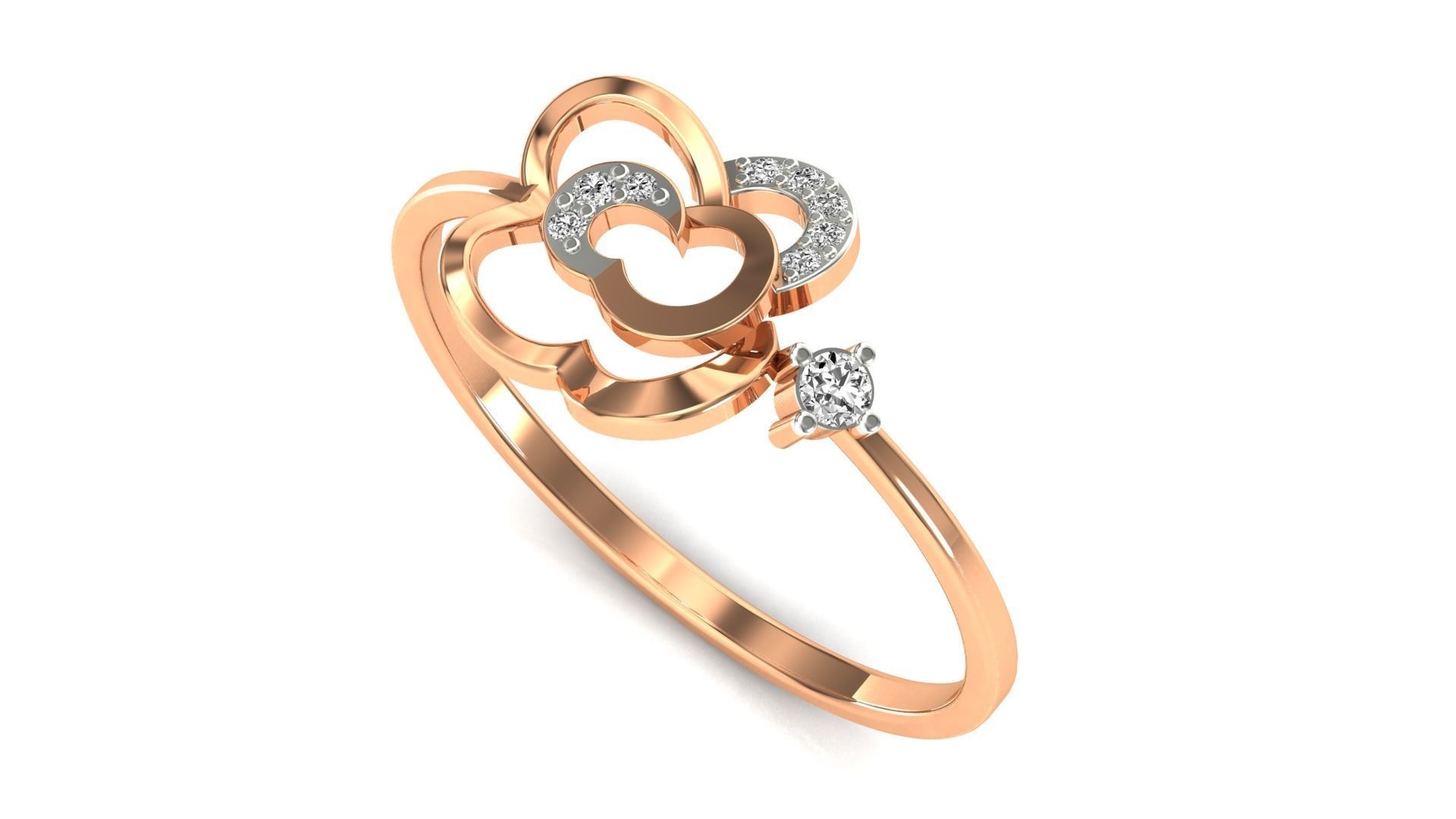 Ring-20 gold flower ring with diamonds 3D print model_2