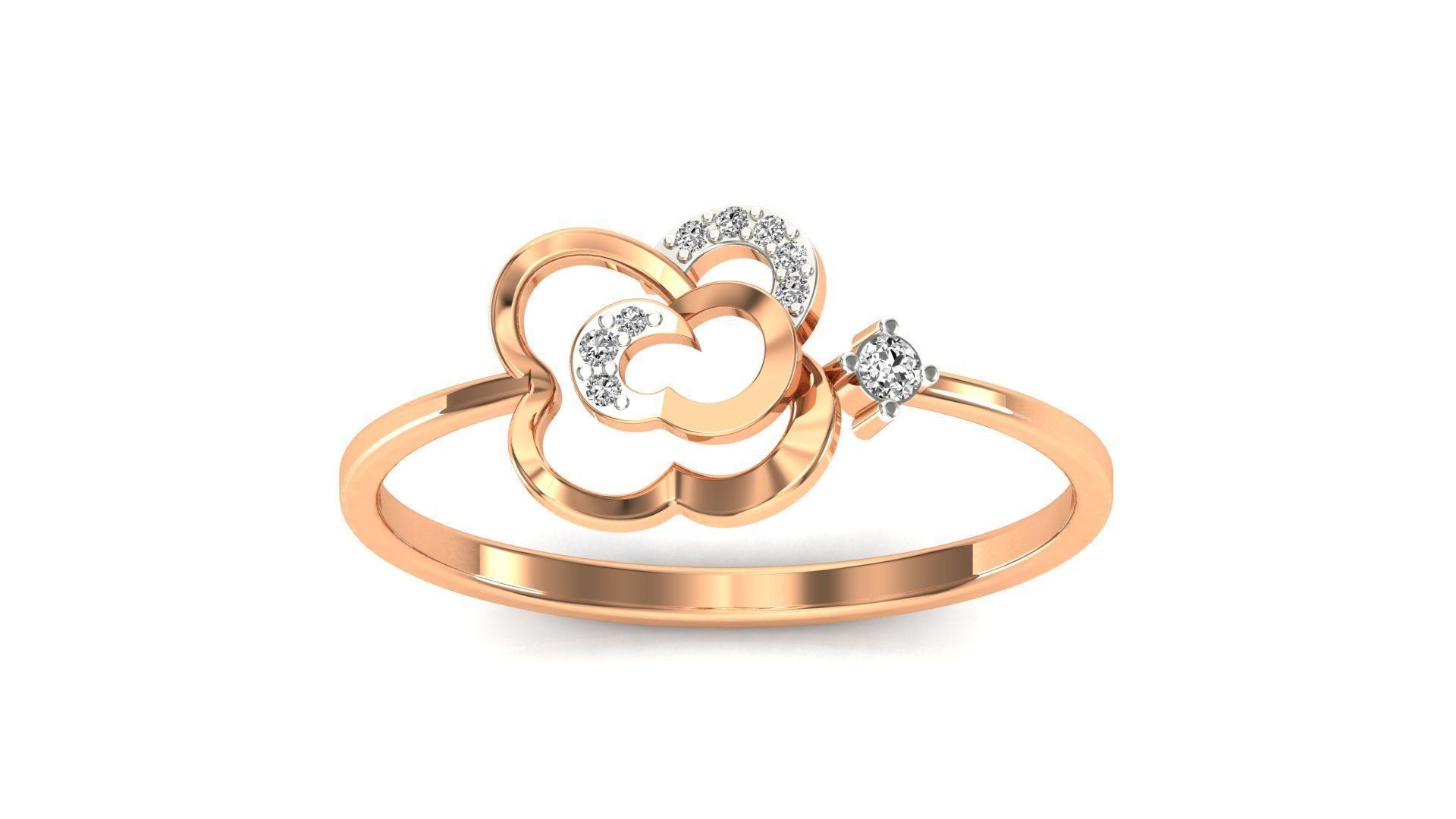 Ring-20 gold flower ring with diamonds 3D print model_18
