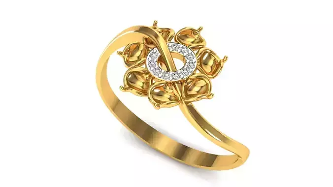 Ring-17 gold flower ring with diamonds 3D print model
