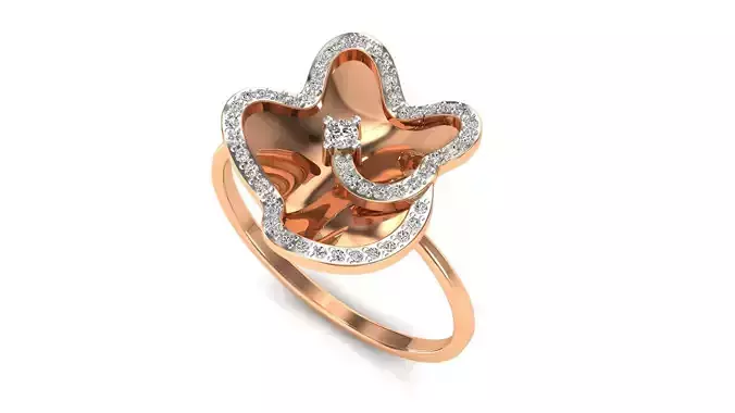 Ring-16 flower ring gold with diamonds 3D print model