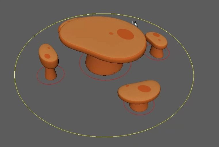 Mushrom table and seats 3D model_1