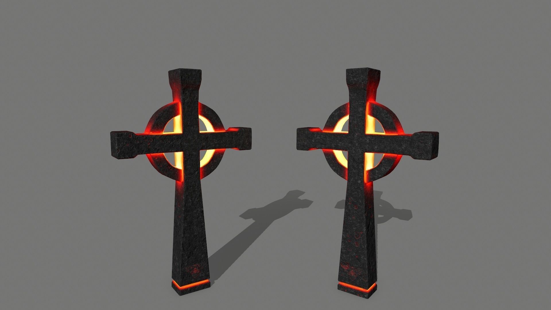 tombstone set two tombstones with skull in middle Low-poly 3D model_17