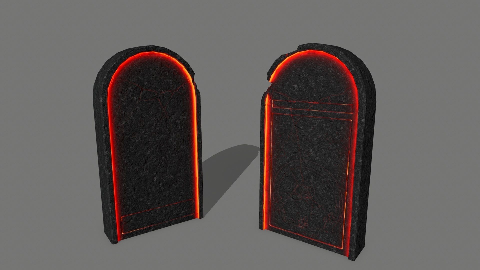 tombstone set two tombstones with skull in middle Low-poly 3D model_9
