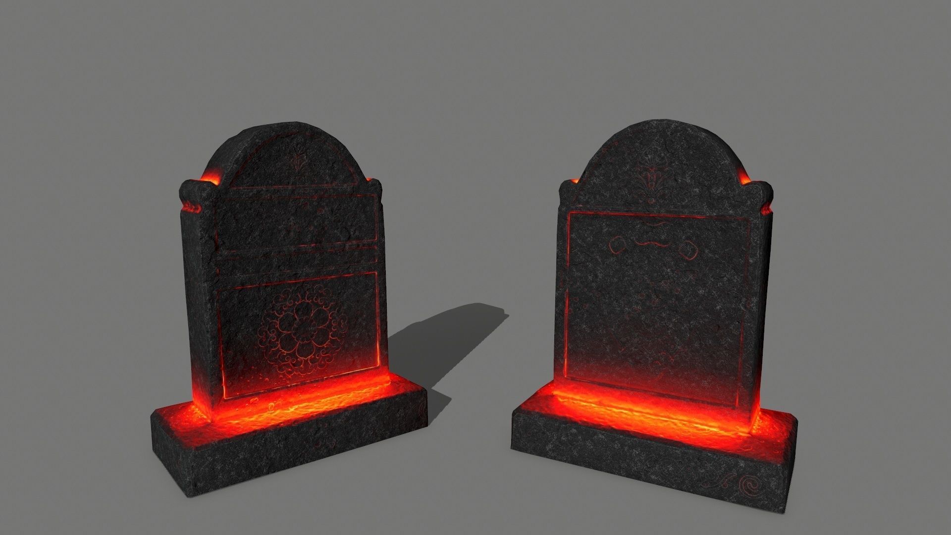 tombstone set two tombstones with skull in middle Low-poly 3D model_14