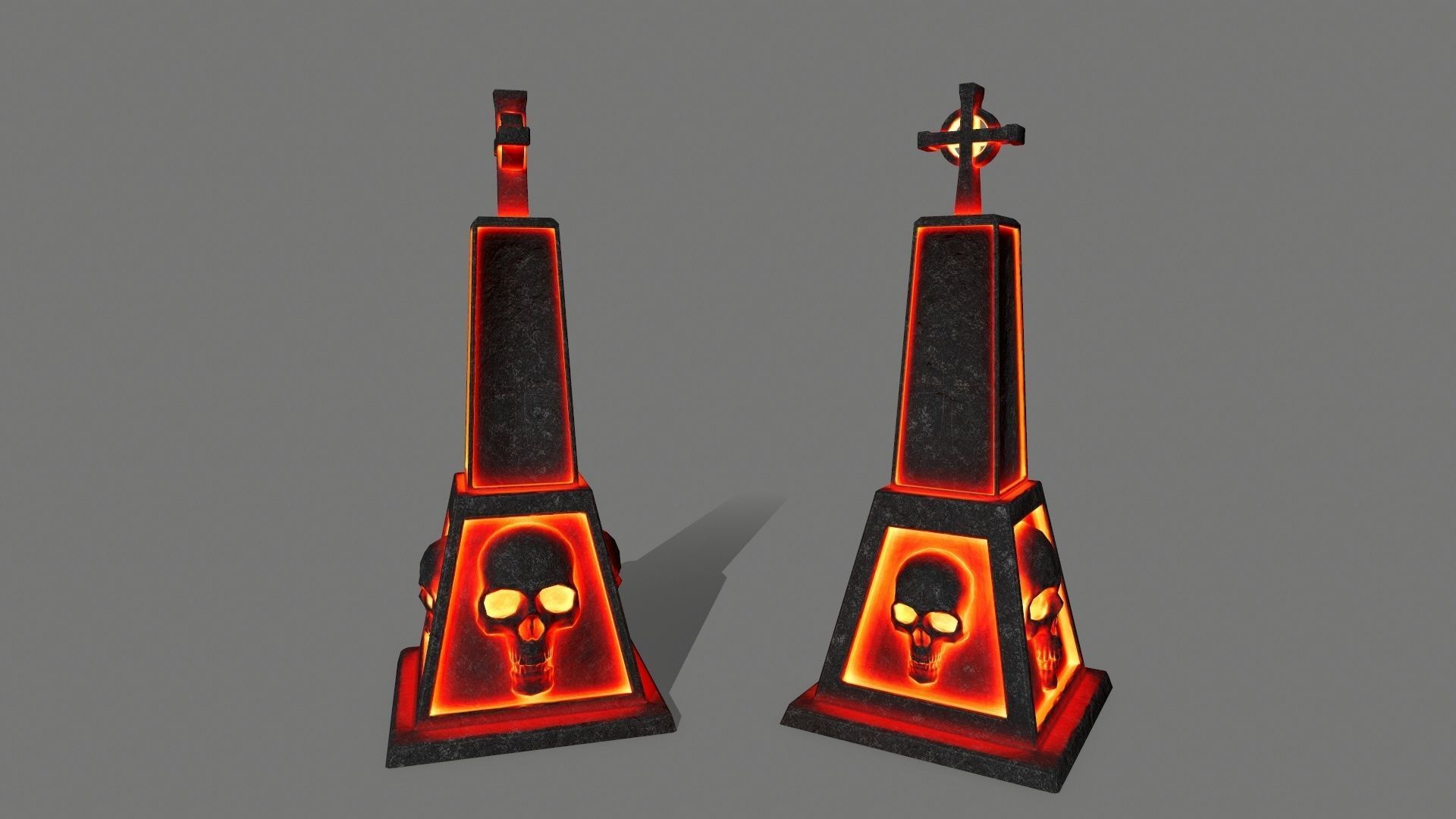 tombstone set two tombstones with skull in middle Low-poly 3D model_1
