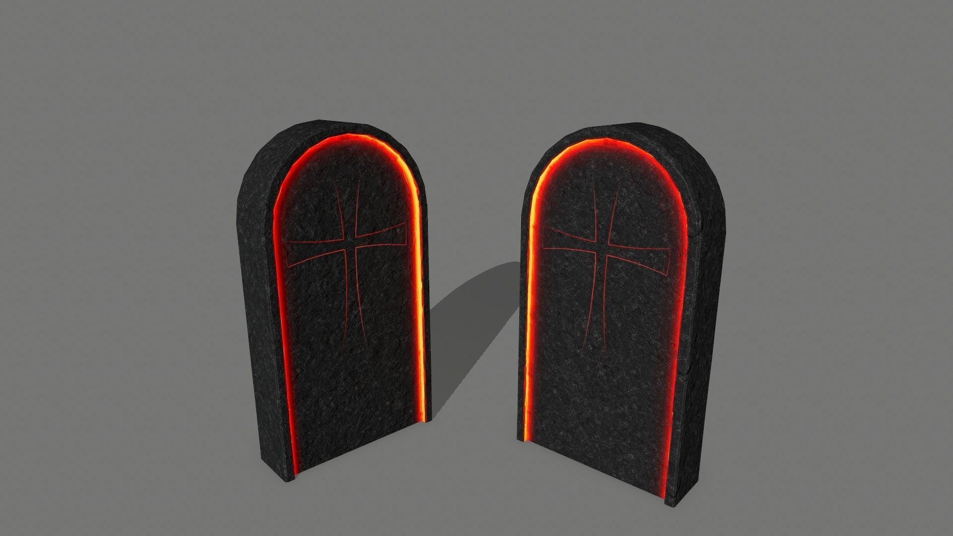 tombstone set two tombstones with skull in middle Low-poly 3D model_16