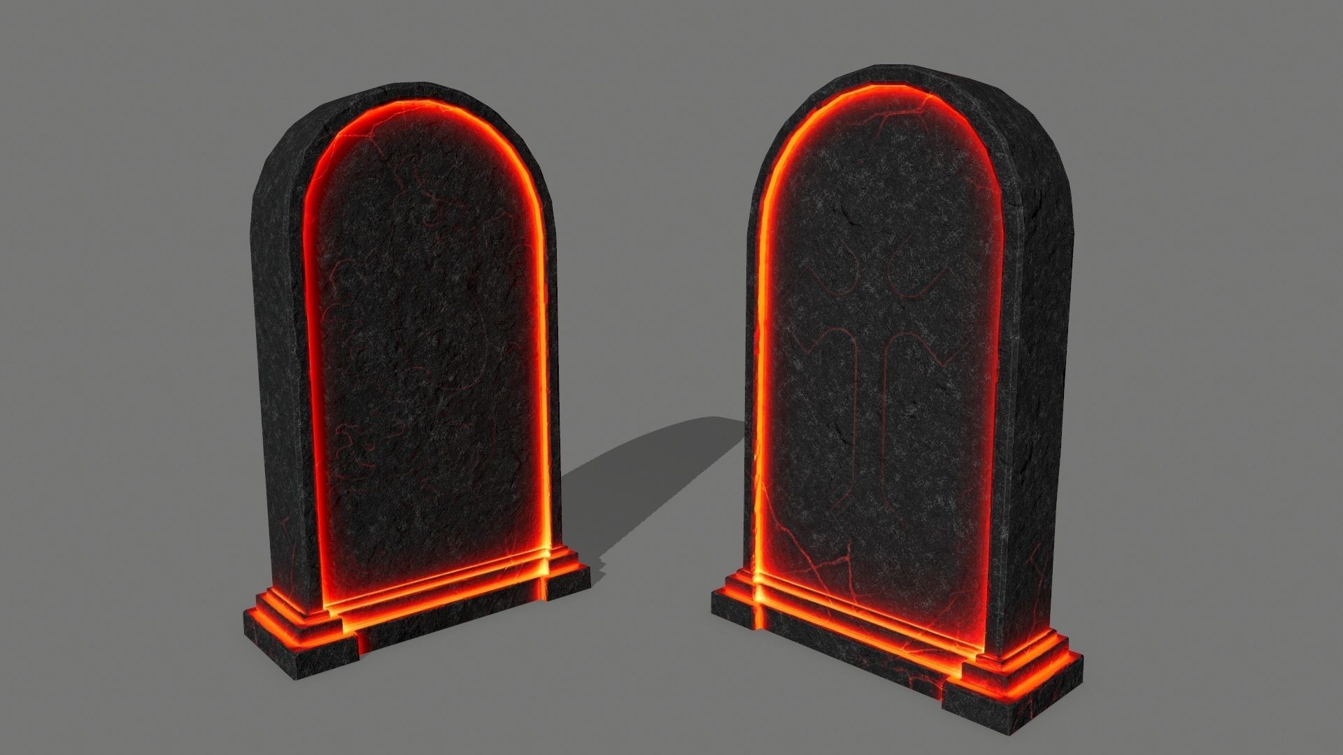 tombstone set two tombstones with skull in middle Low-poly 3D model_10