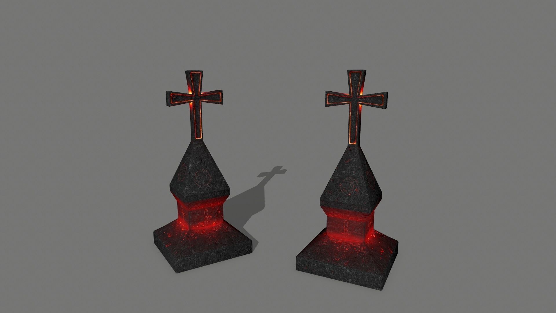 tombstone set two tombstones with skull in middle Low-poly 3D model_15