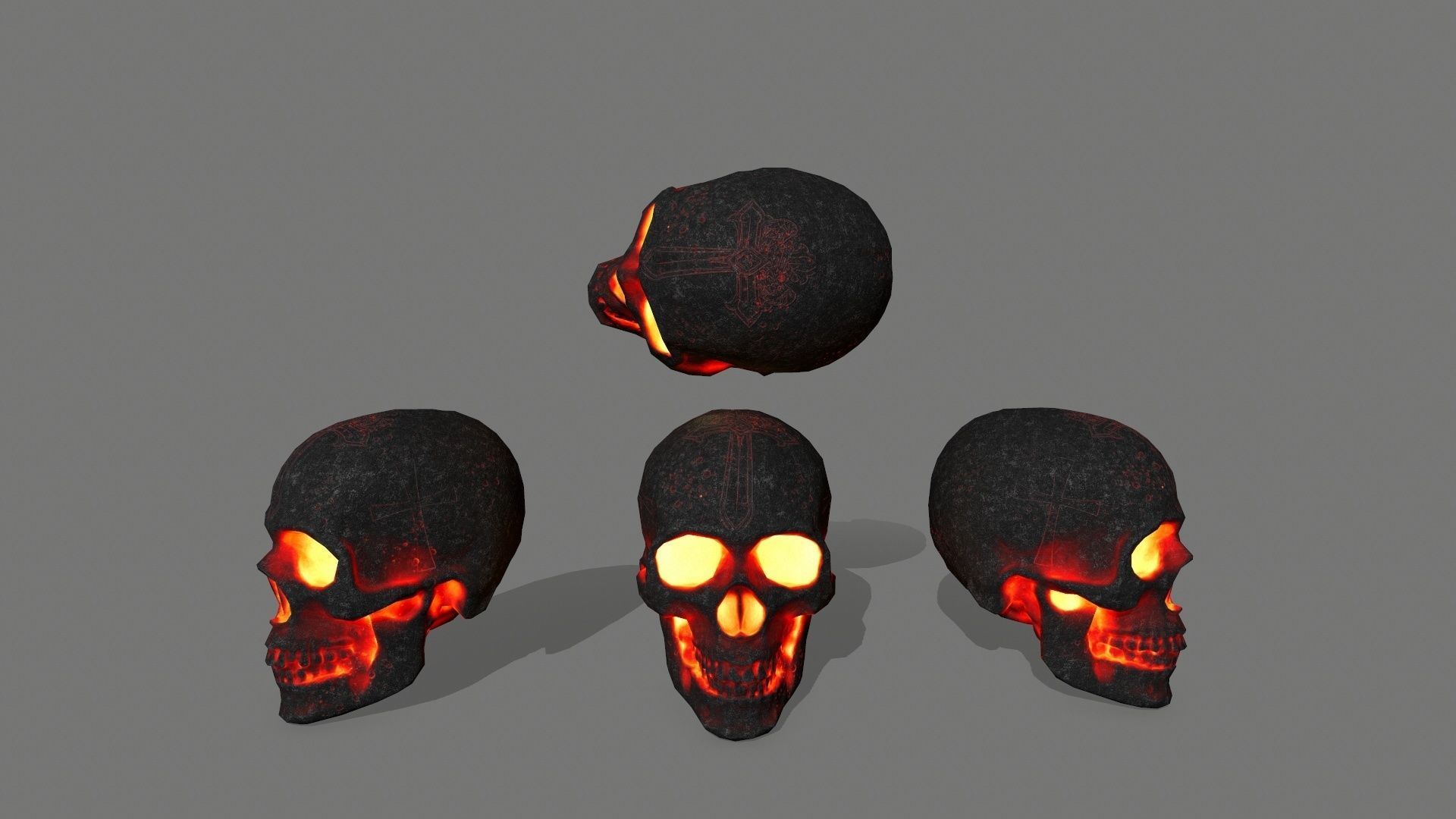 tombstone set two tombstones with skull in middle Low-poly 3D model_13