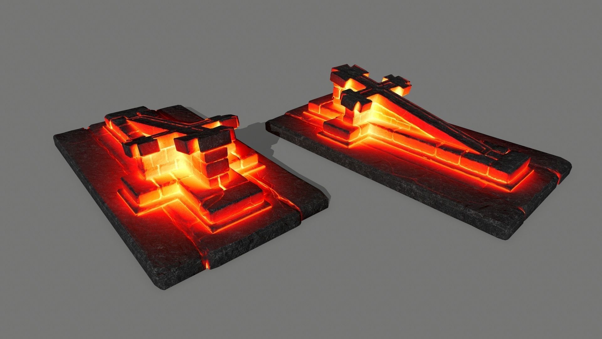 tombstone set two tombstones with skull in middle Low-poly 3D model_2