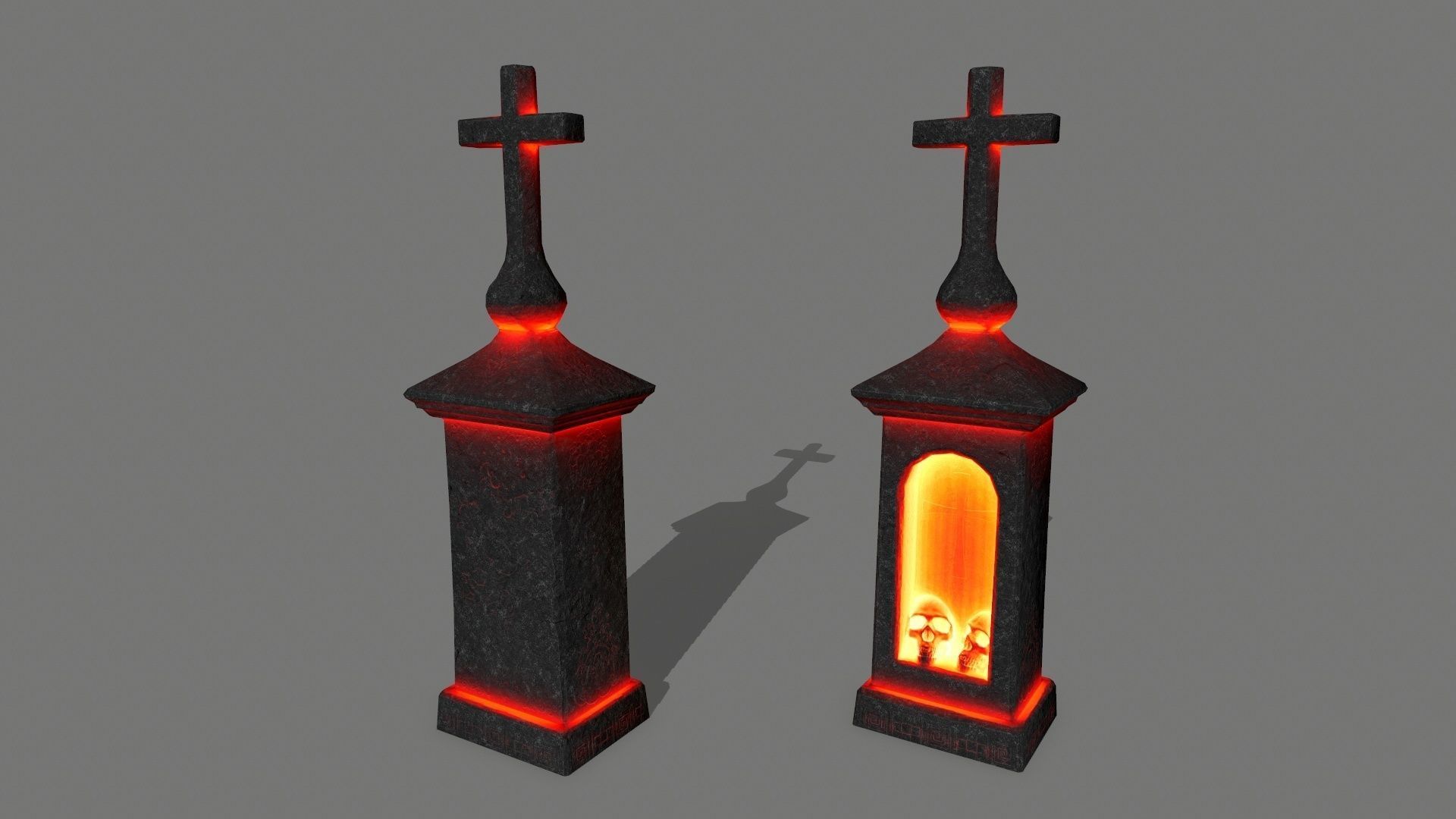tombstone set two tombstones with skull in middle Low-poly 3D model_3