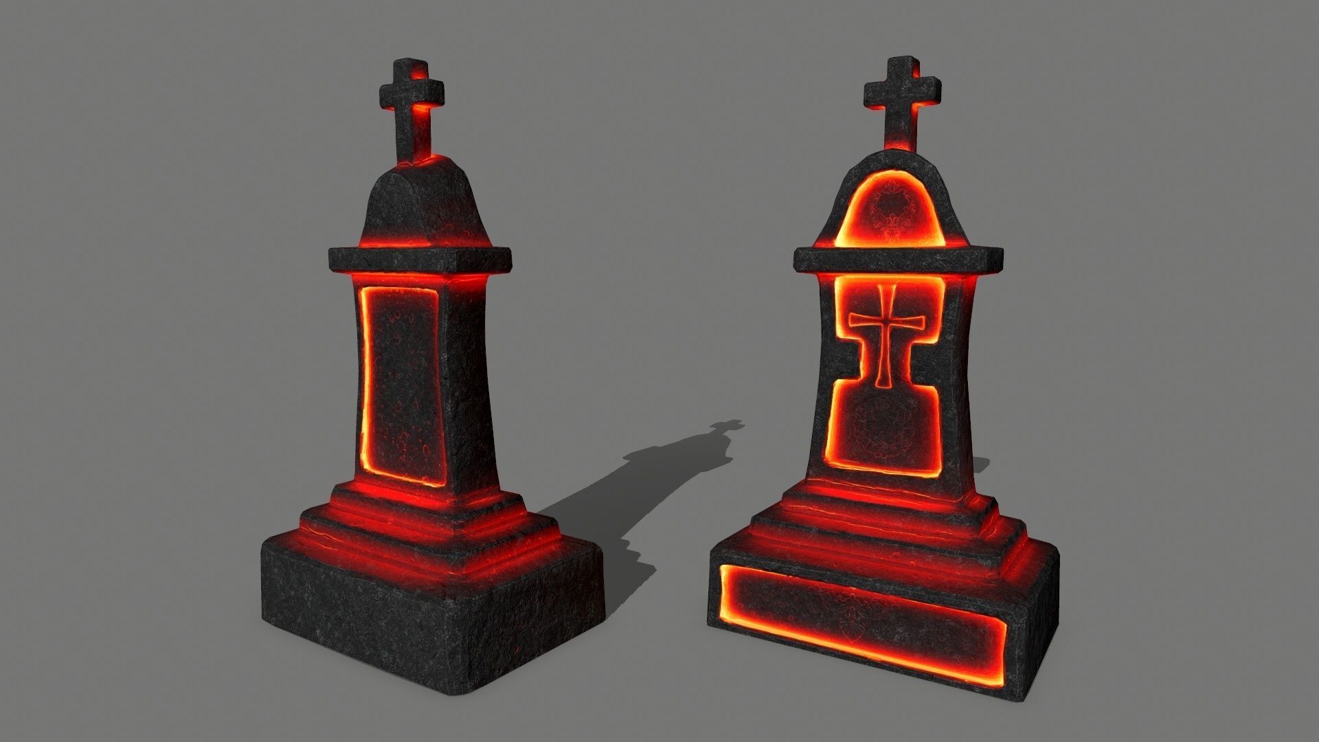 tombstone set two tombstones with skull in middle Low-poly 3D model_7