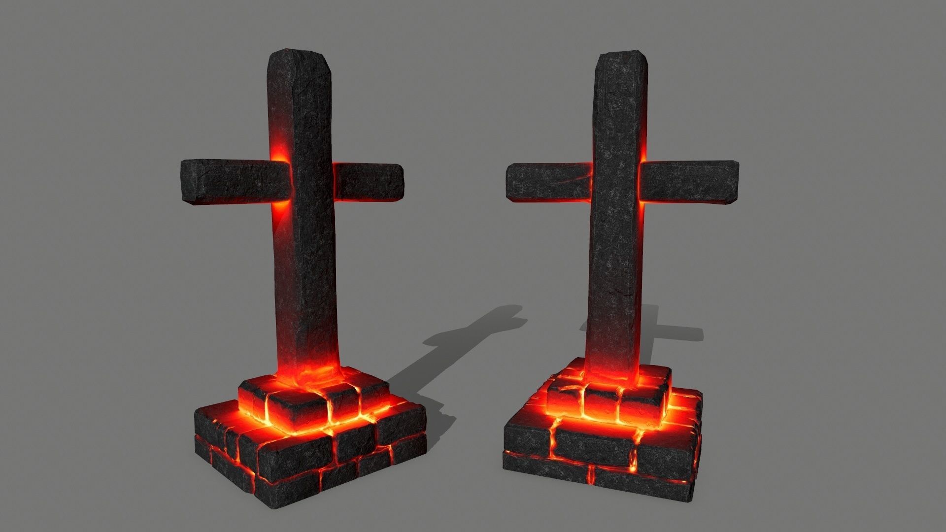 tombstone set two tombstones with skull in middle Low-poly 3D model_5