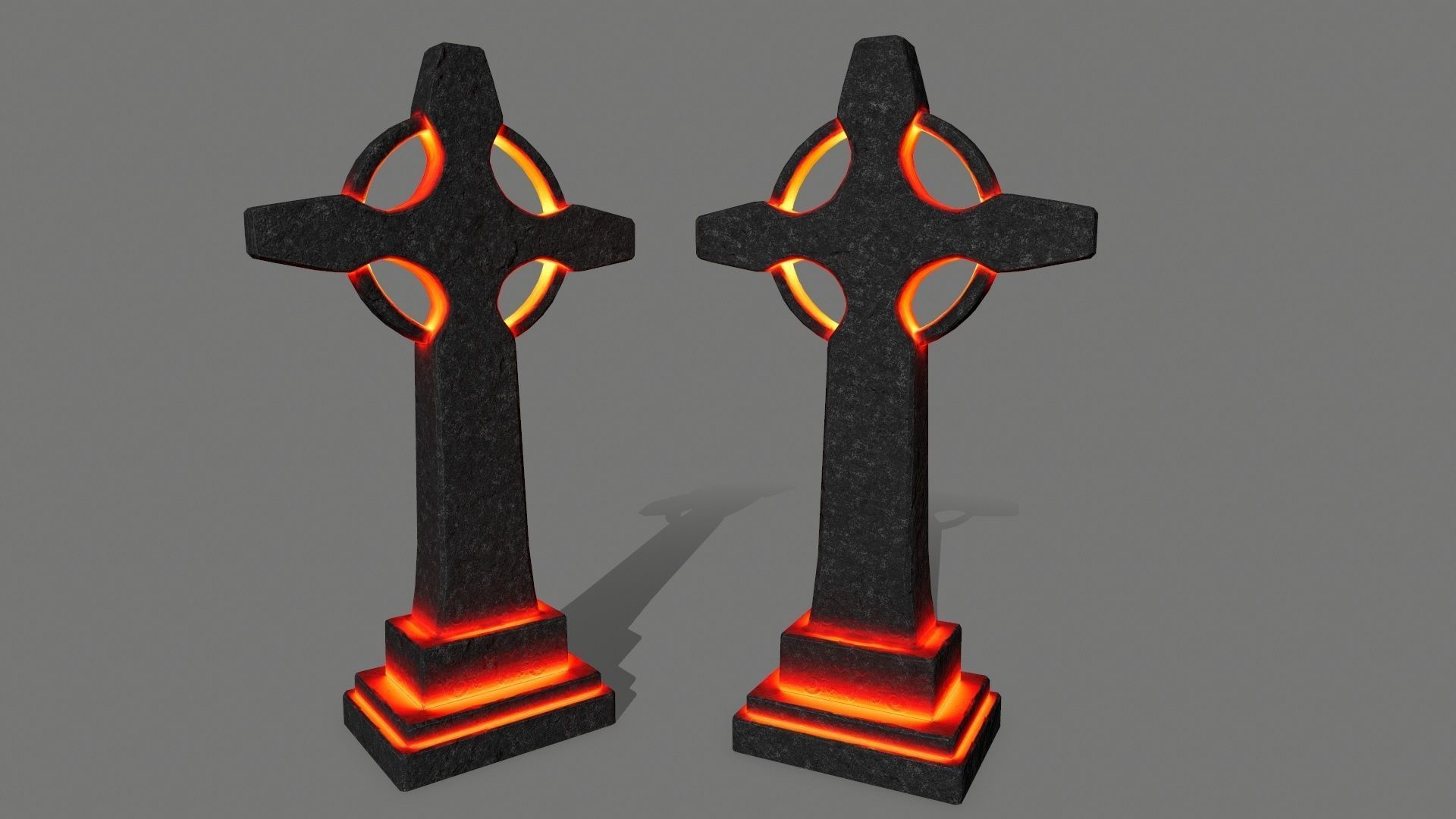 tombstone set two tombstones with skull in middle Low-poly 3D model_11