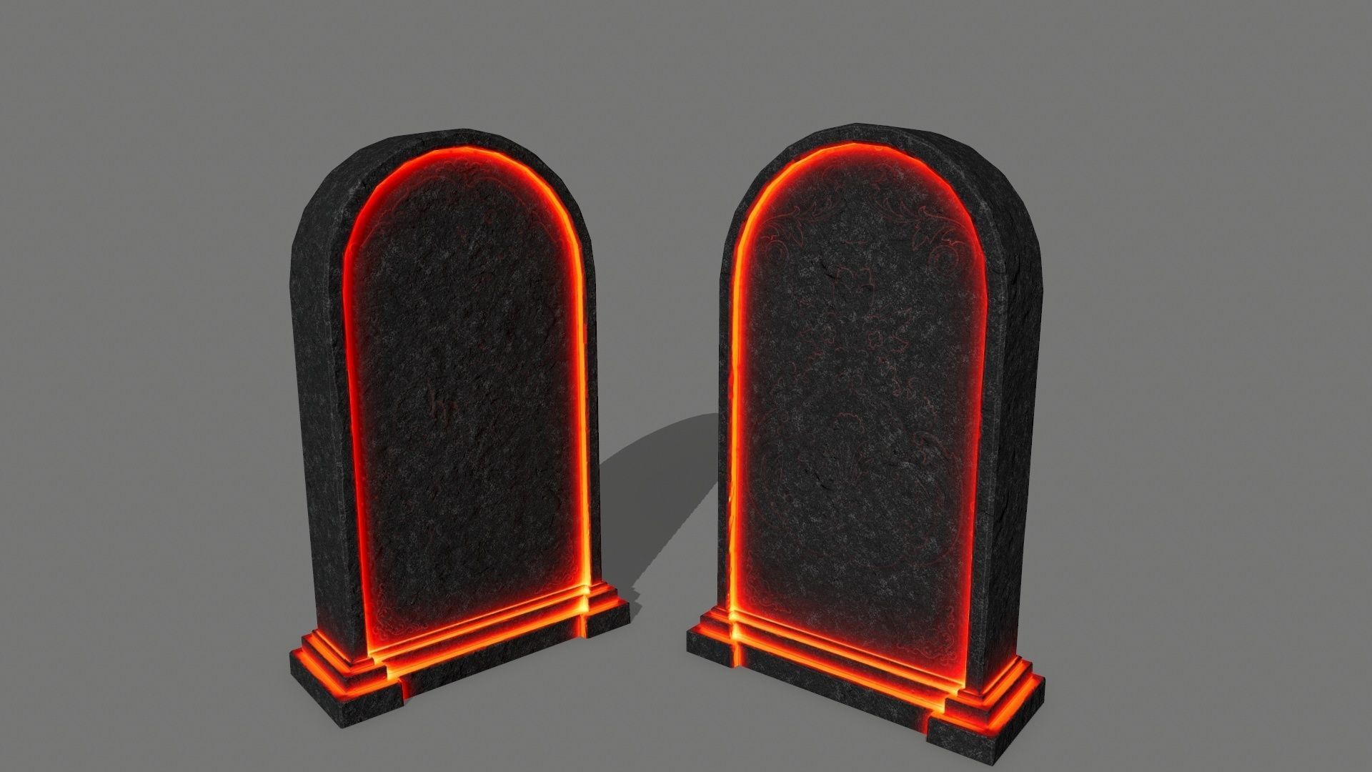 tombstone set two tombstones with skull in middle Low-poly 3D model_12