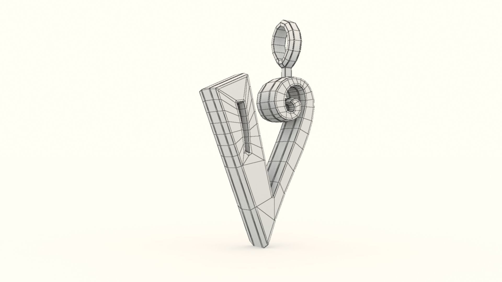 V Letter Pendant Gold modeled 3D print model_11