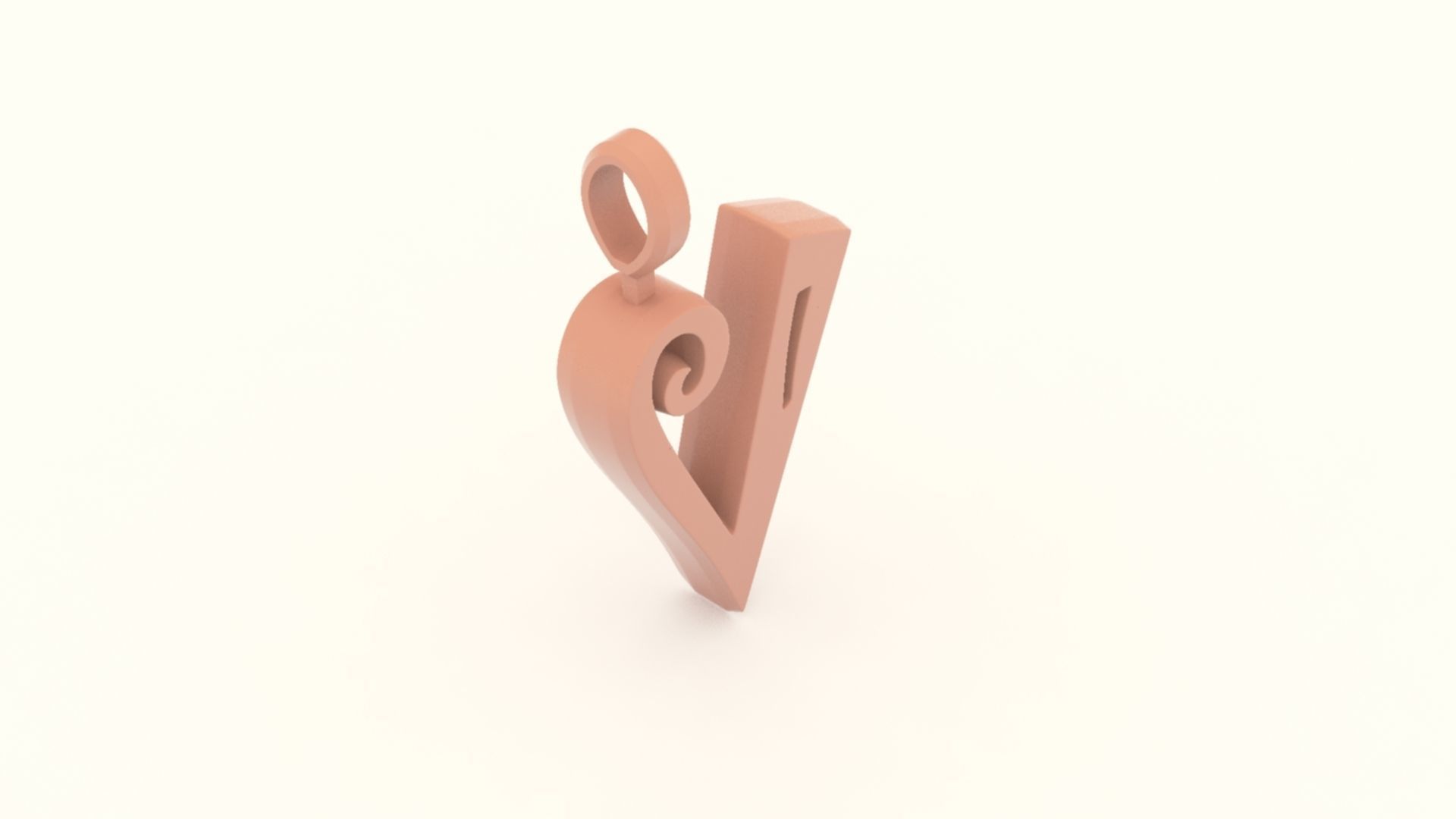 V Letter Pendant Gold modeled 3D print model_6