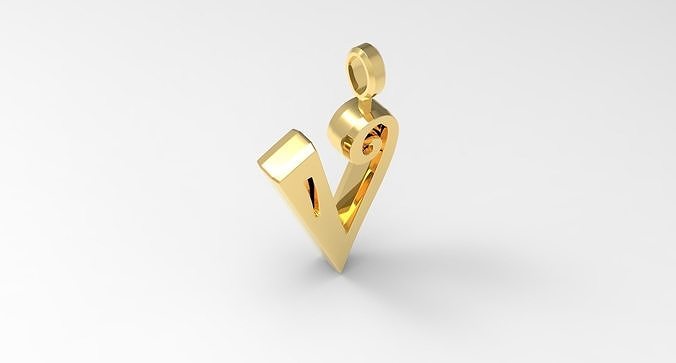 V Letter Pendant Gold modeled 3D print model
