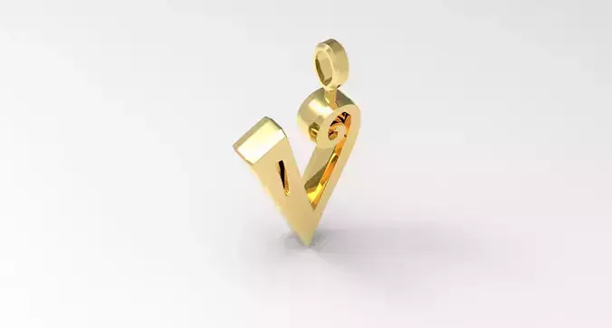V Letter Pendant Gold modeled 3D print model