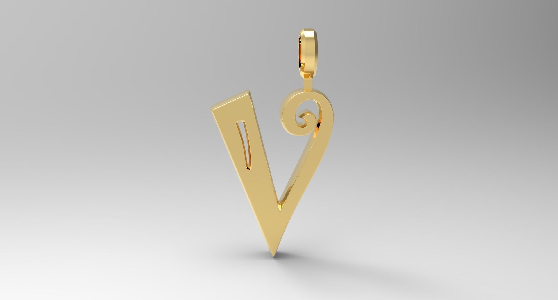V Letter Pendant Gold modeled 3D print model_1