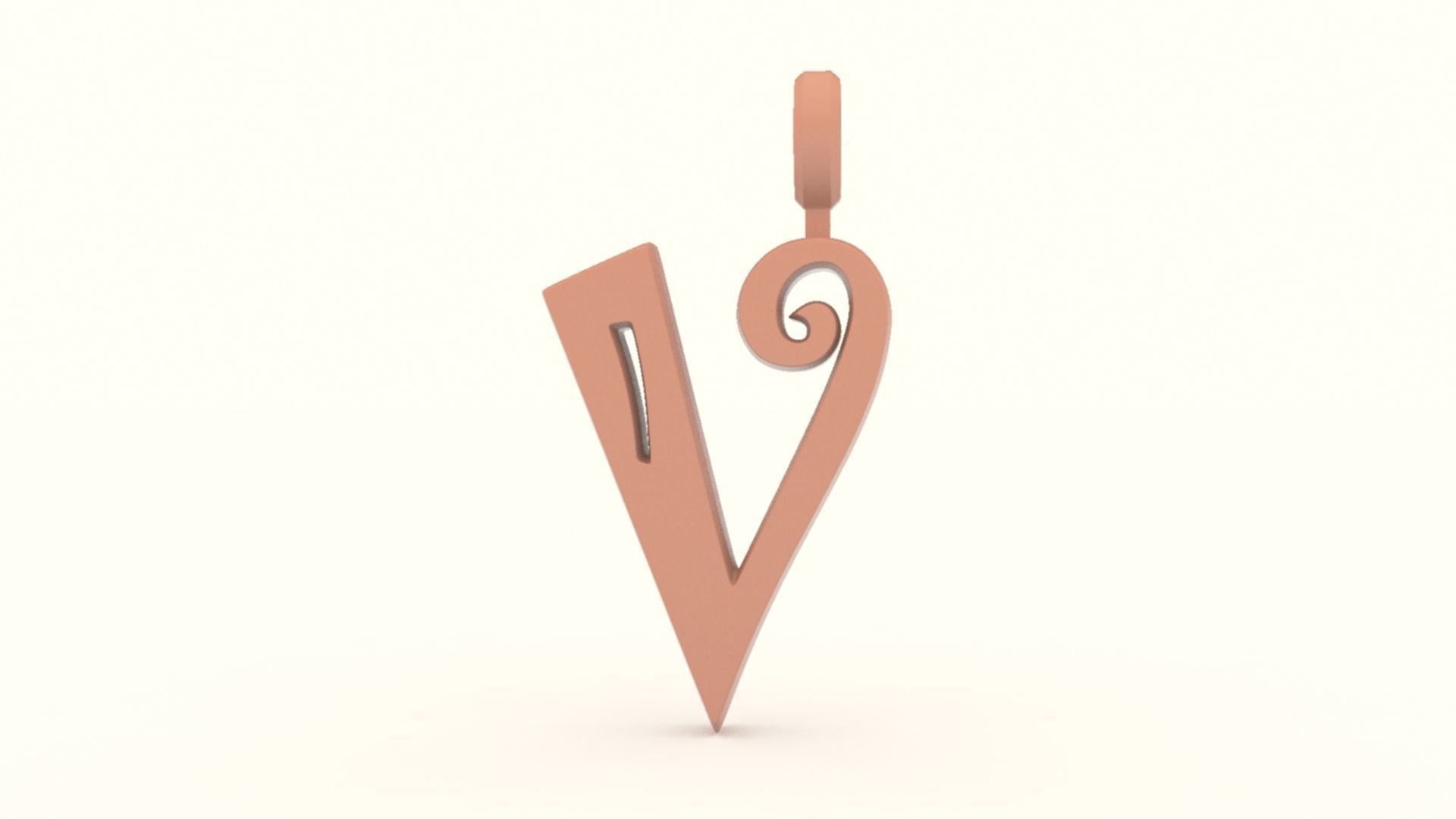 V Letter Pendant Gold modeled 3D print model_5
