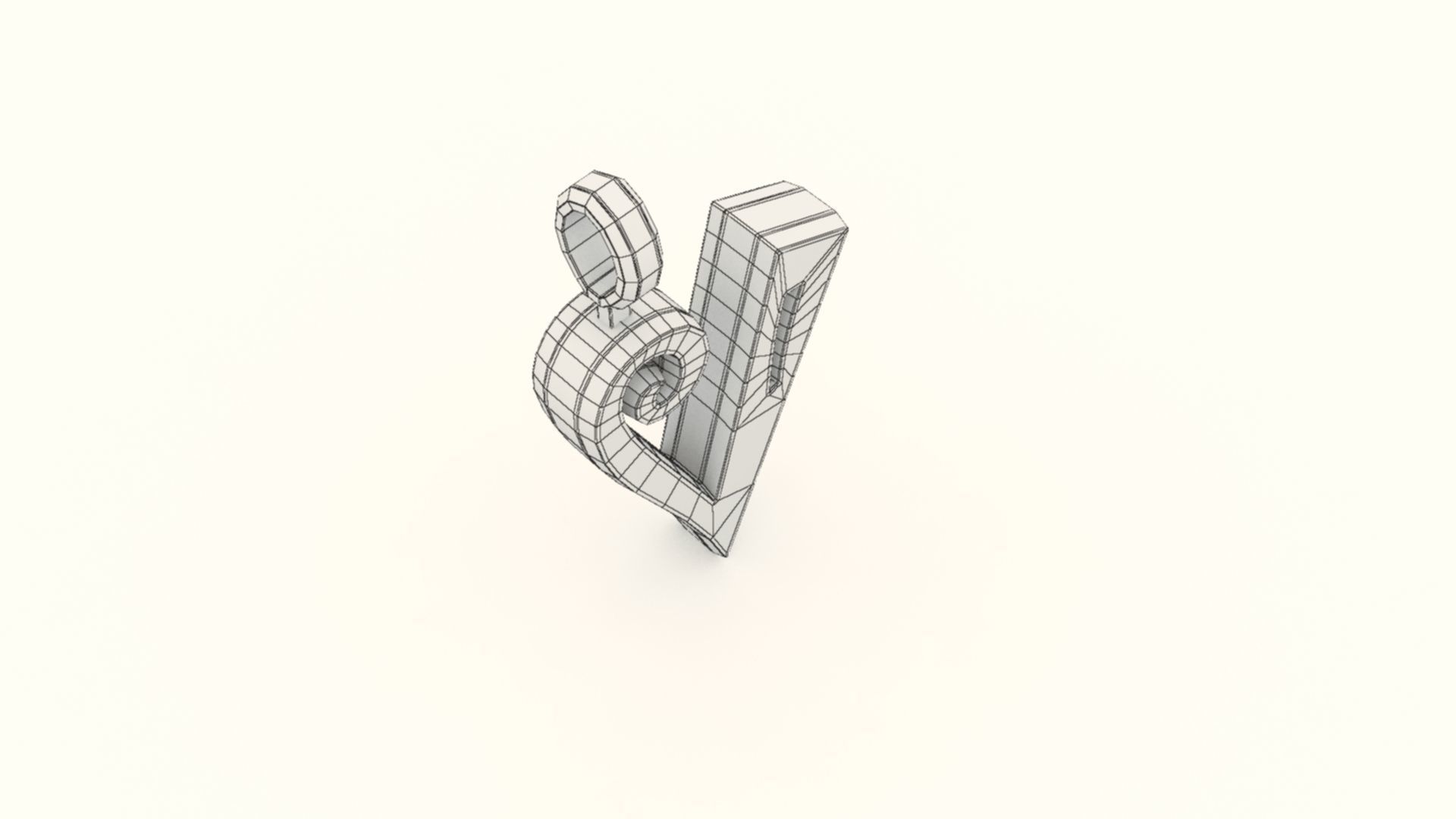 V Letter Pendant Gold modeled 3D print model_10