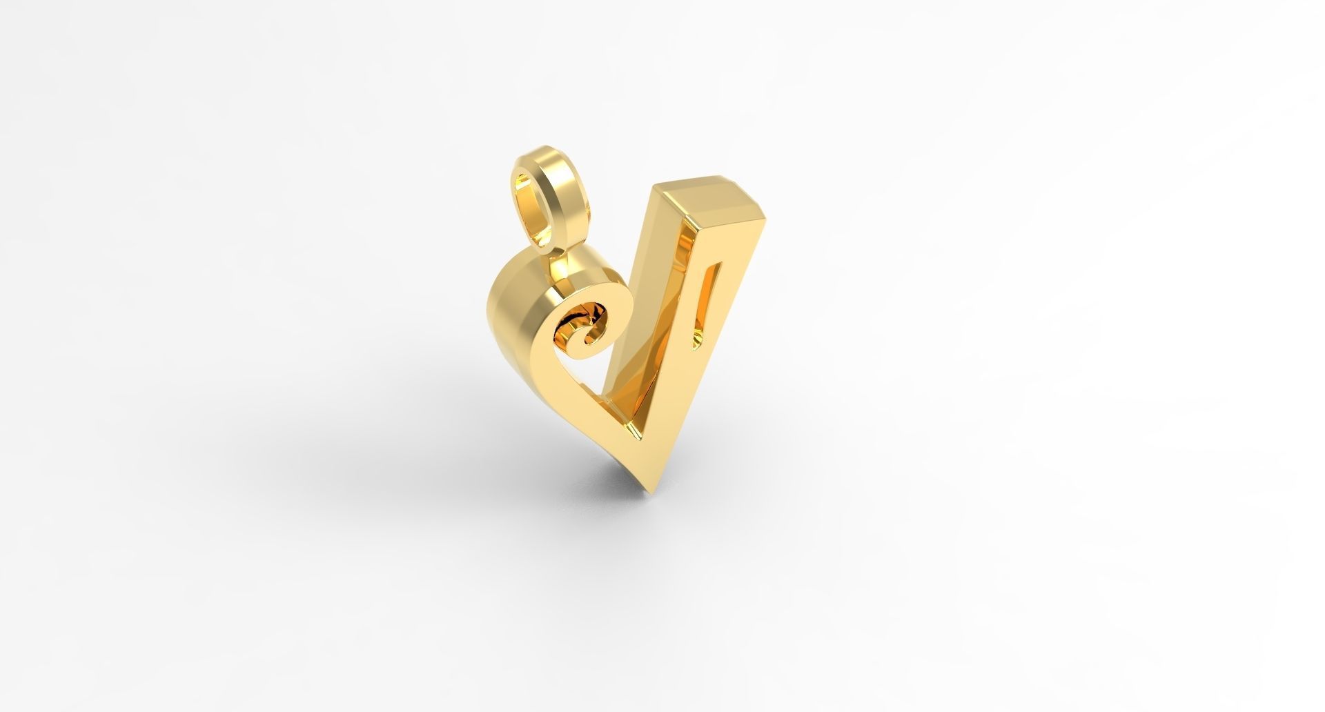V Letter Pendant Gold modeled 3D print model_2