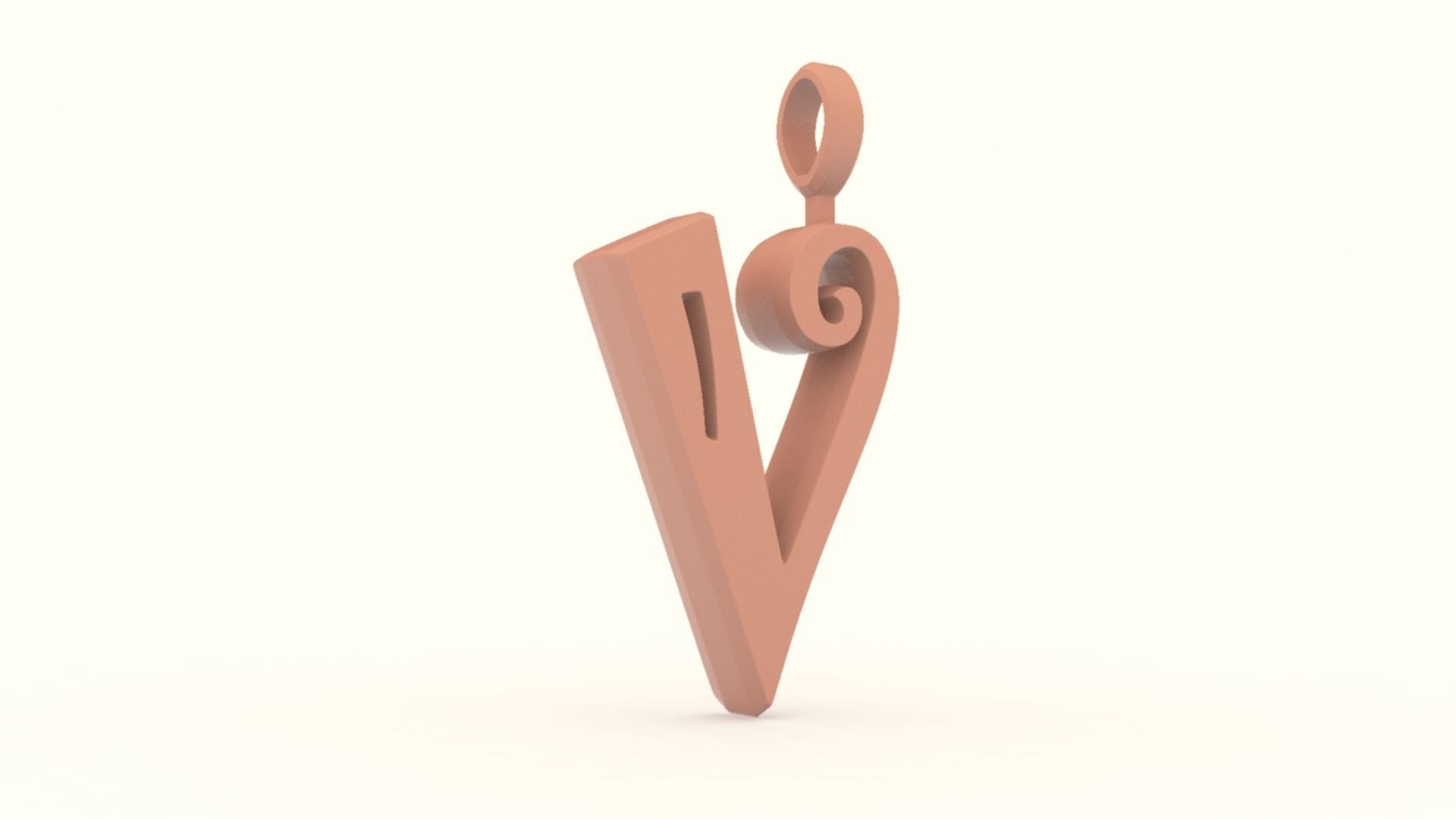 V Letter Pendant Gold modeled 3D print model_7