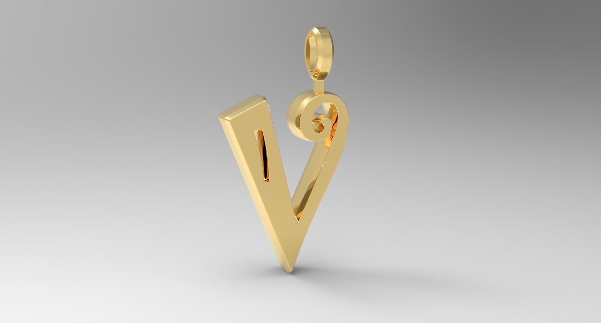 V Letter Pendant Gold modeled 3D print model_3