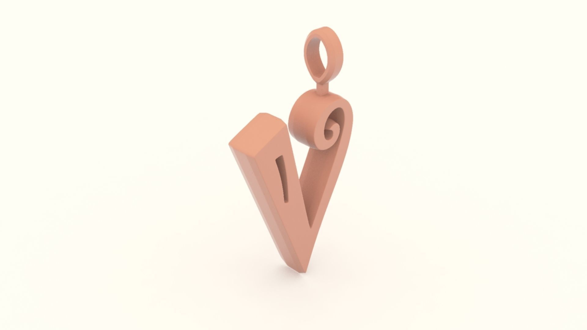 V Letter Pendant Gold modeled 3D print model_4