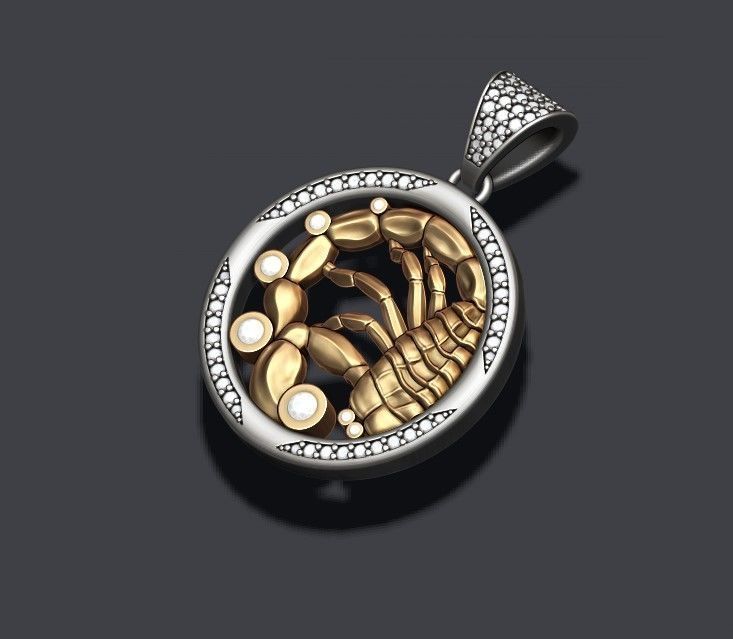 Horoscope Scorpion pendant with gems 3D print model_4