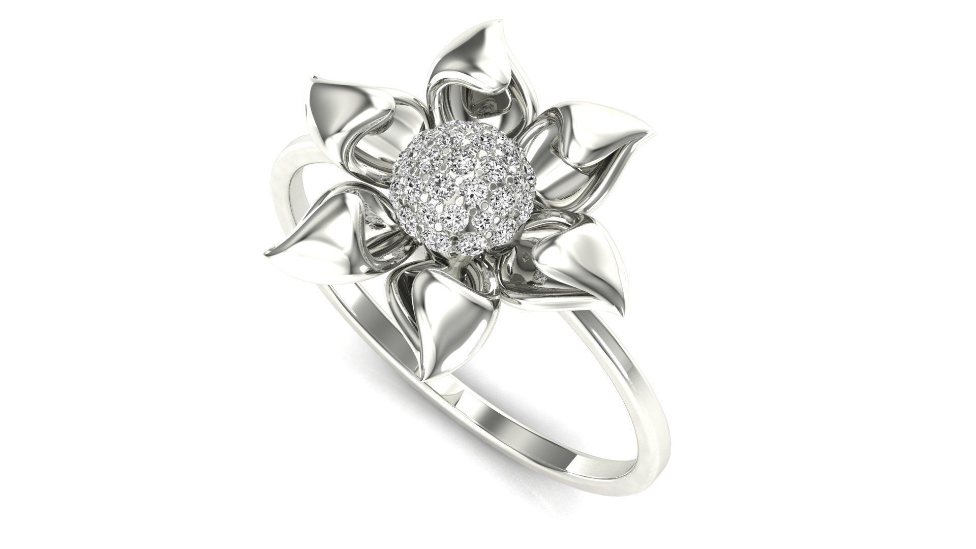 Ring-12 rose gold diamond flower ring 3D print model_2