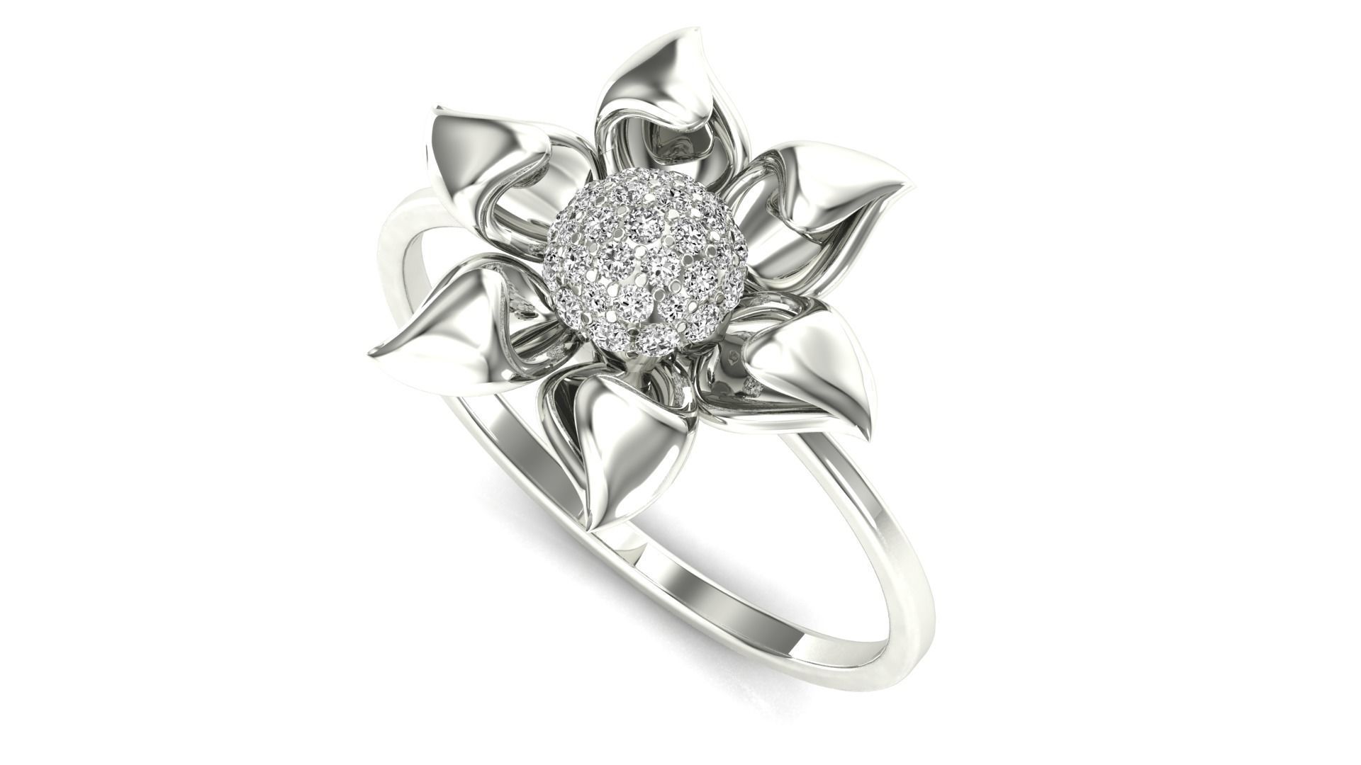 Ring-12 rose gold diamond flower ring 3D print model_3