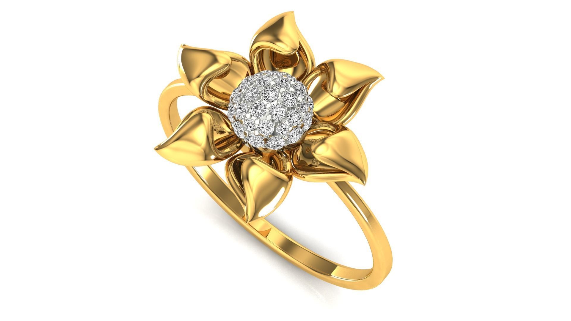 Ring-12 rose gold diamond flower ring 3D print model_5