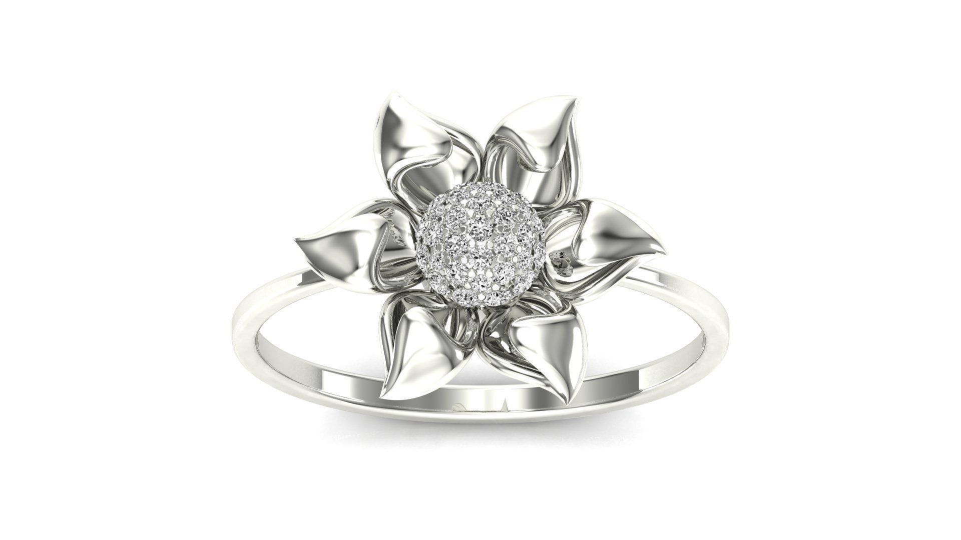 Ring-12 rose gold diamond flower ring 3D print model_20