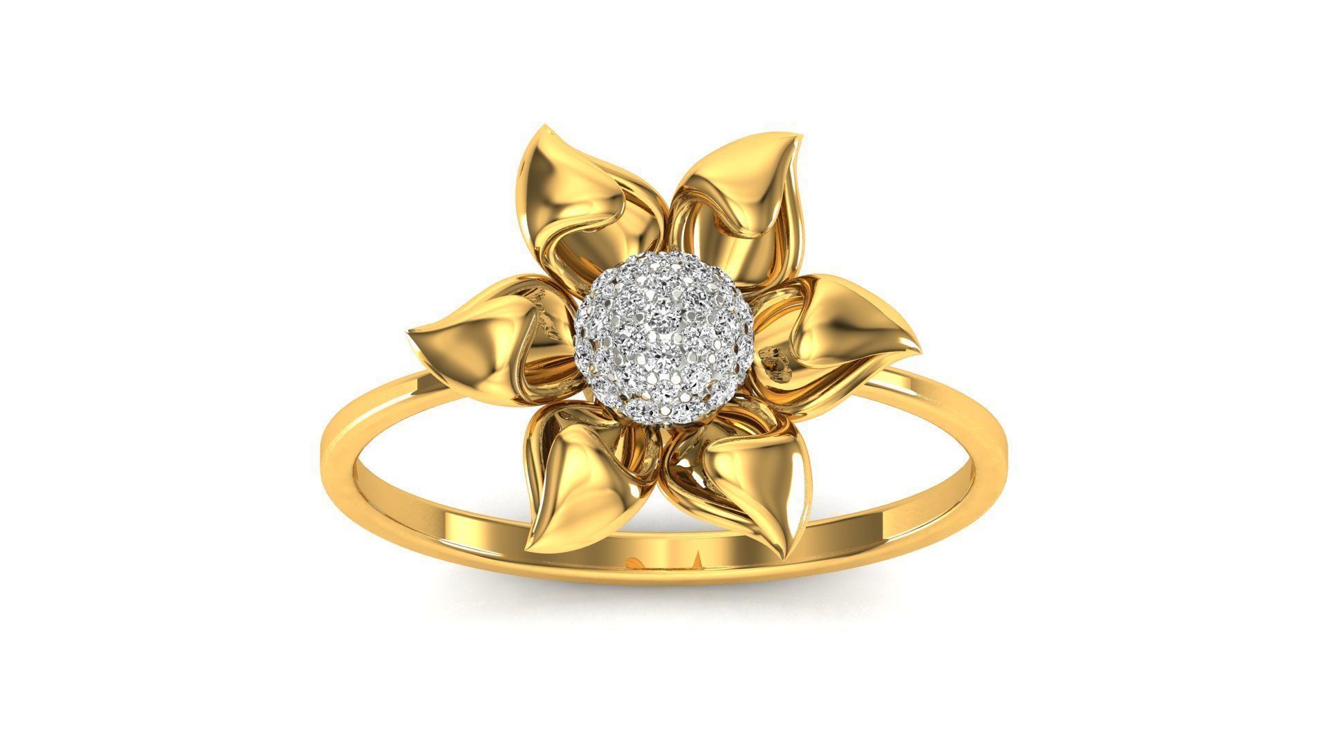 Ring-12 rose gold diamond flower ring 3D print model_22