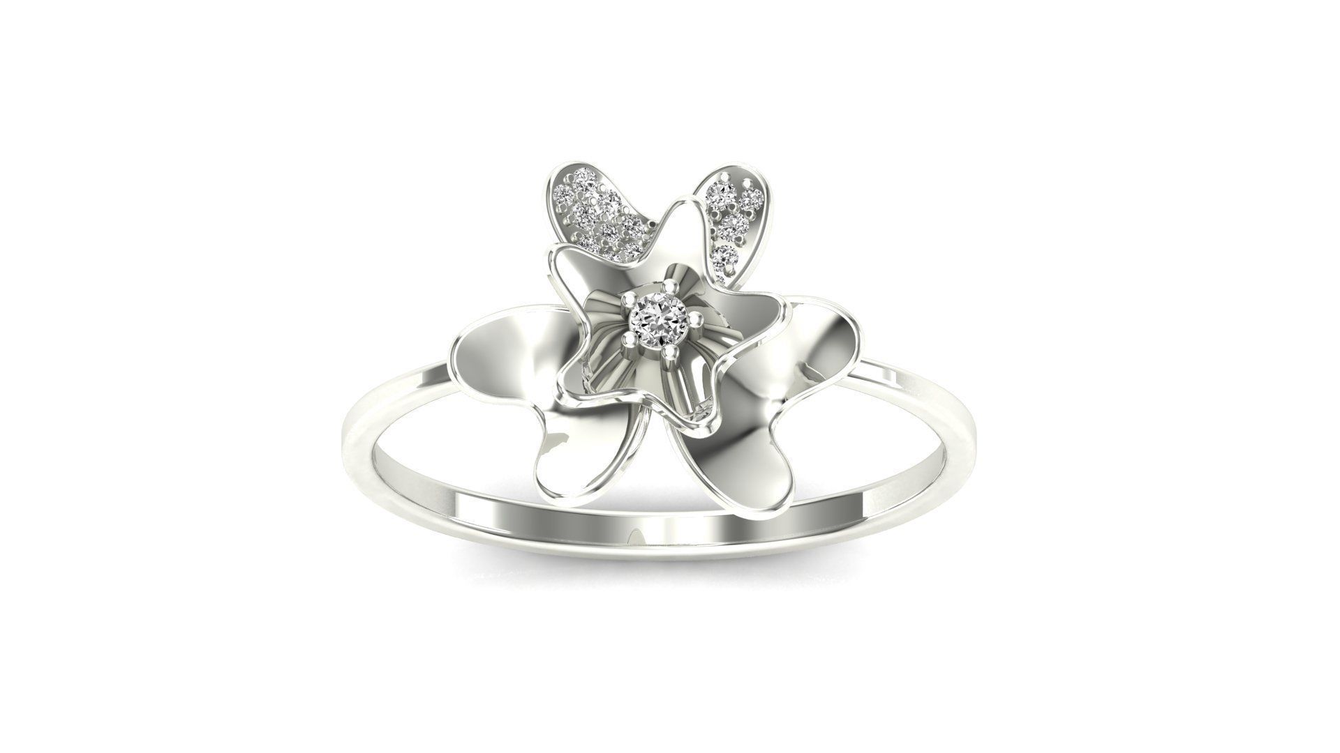 Ring-10 rose gold flower ring with diamonds 3D print model_20