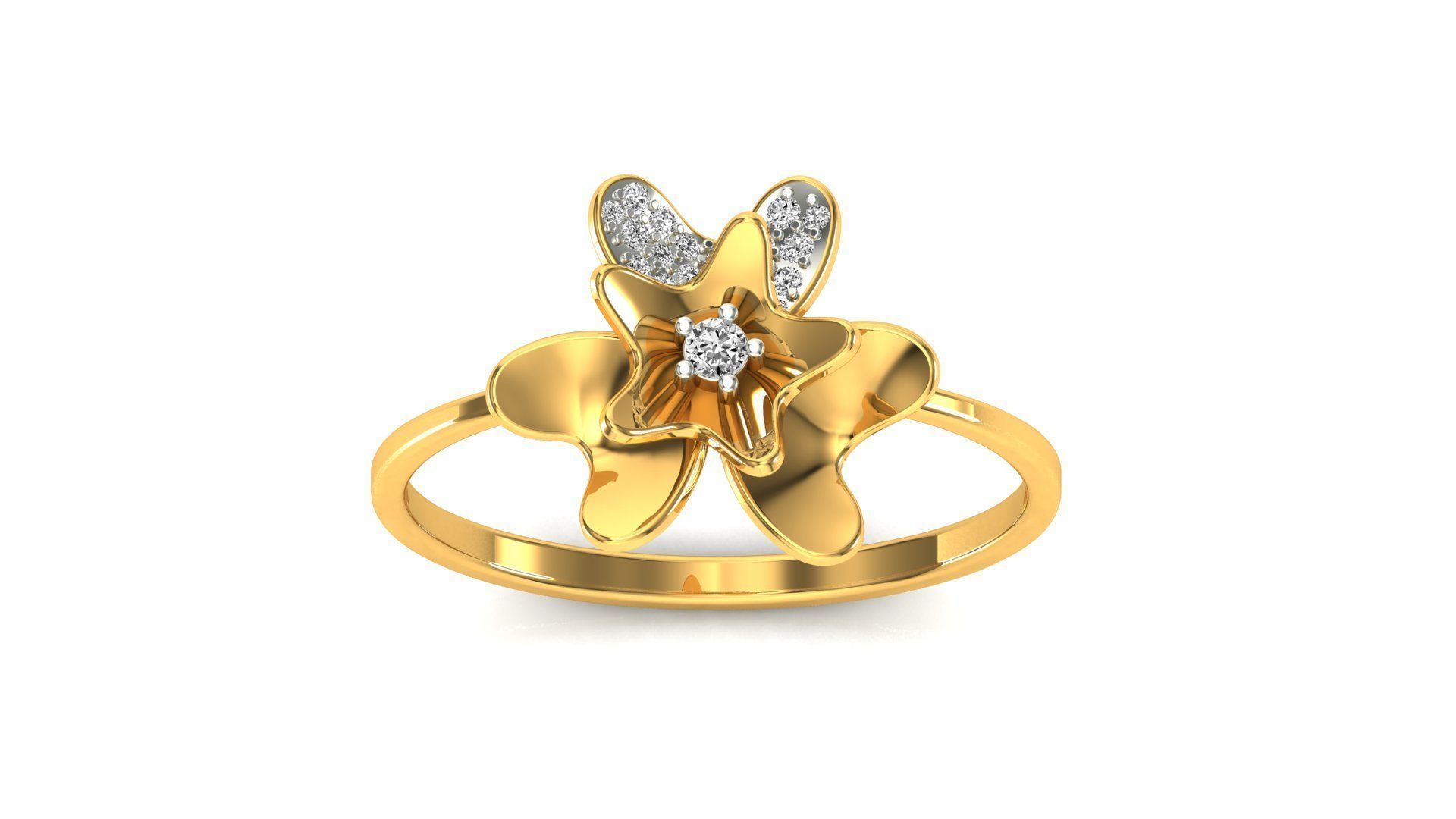 Ring-10 rose gold flower ring with diamonds 3D print model_22