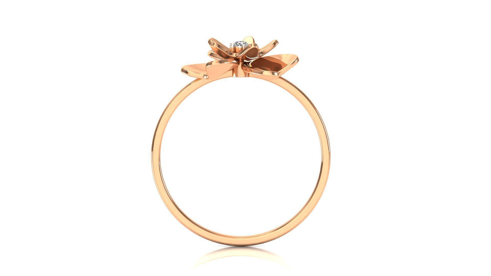 Ring-10 rose gold flower ring with diamonds 3D print model_6
