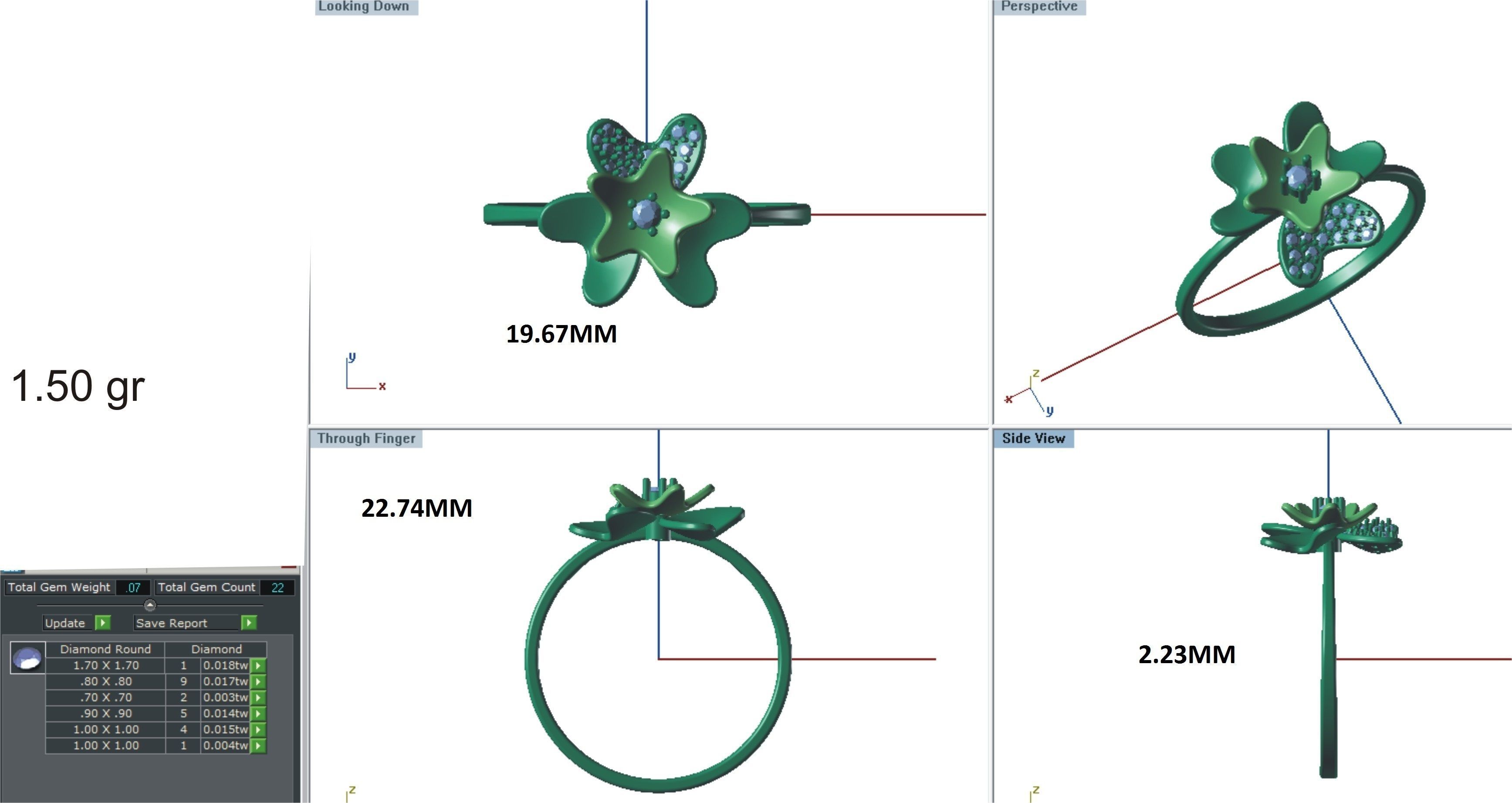 Ring-10 rose gold flower ring with diamonds 3D print model_24
