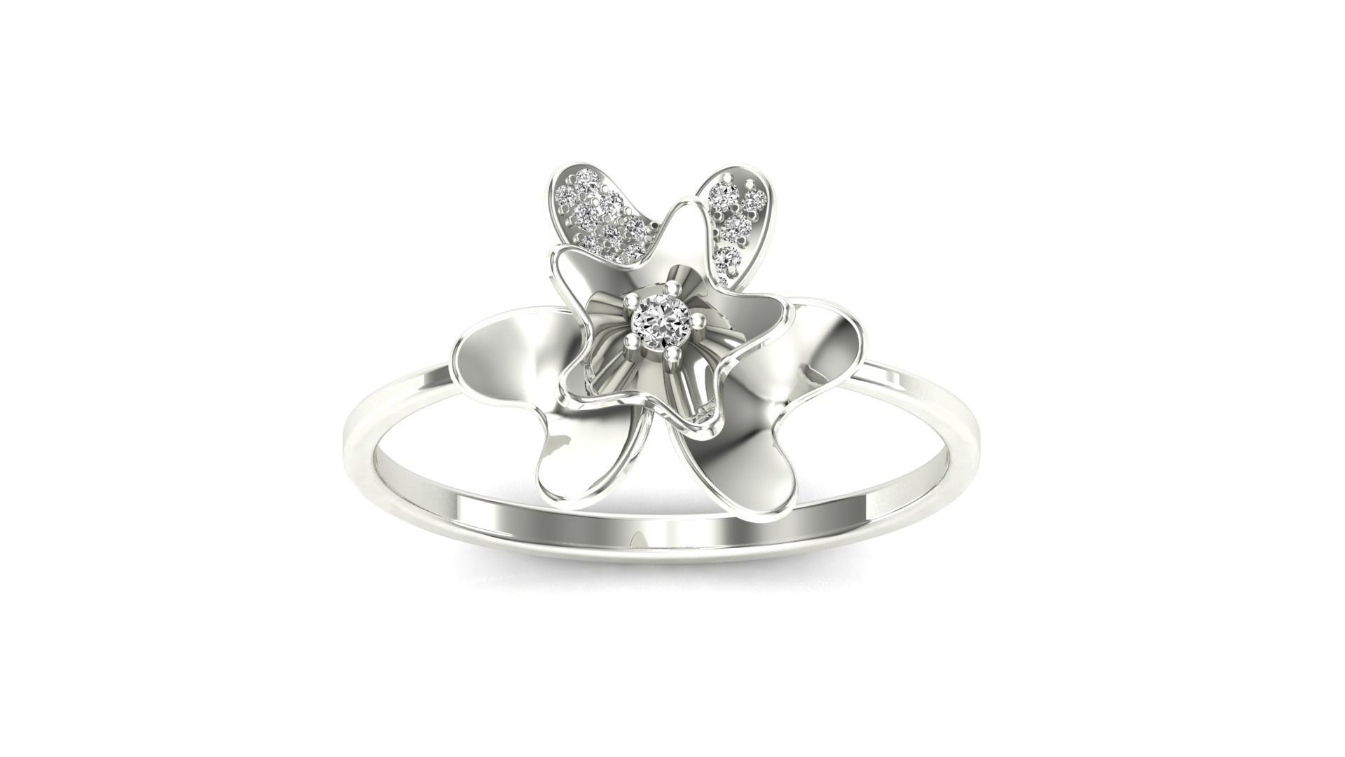 Ring-10 rose gold flower ring with diamonds 3D print model_21