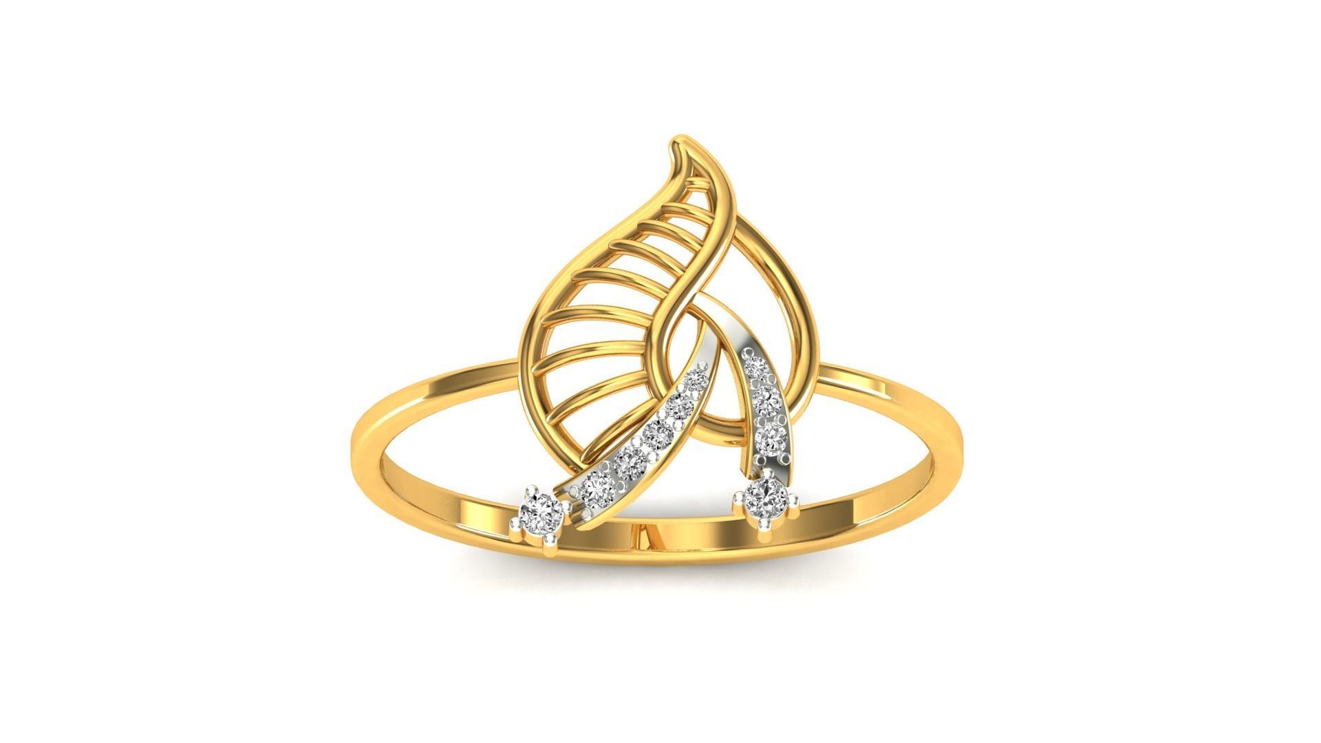 Ring-09 rose gold leaf ring with diamonds 3D print model_23