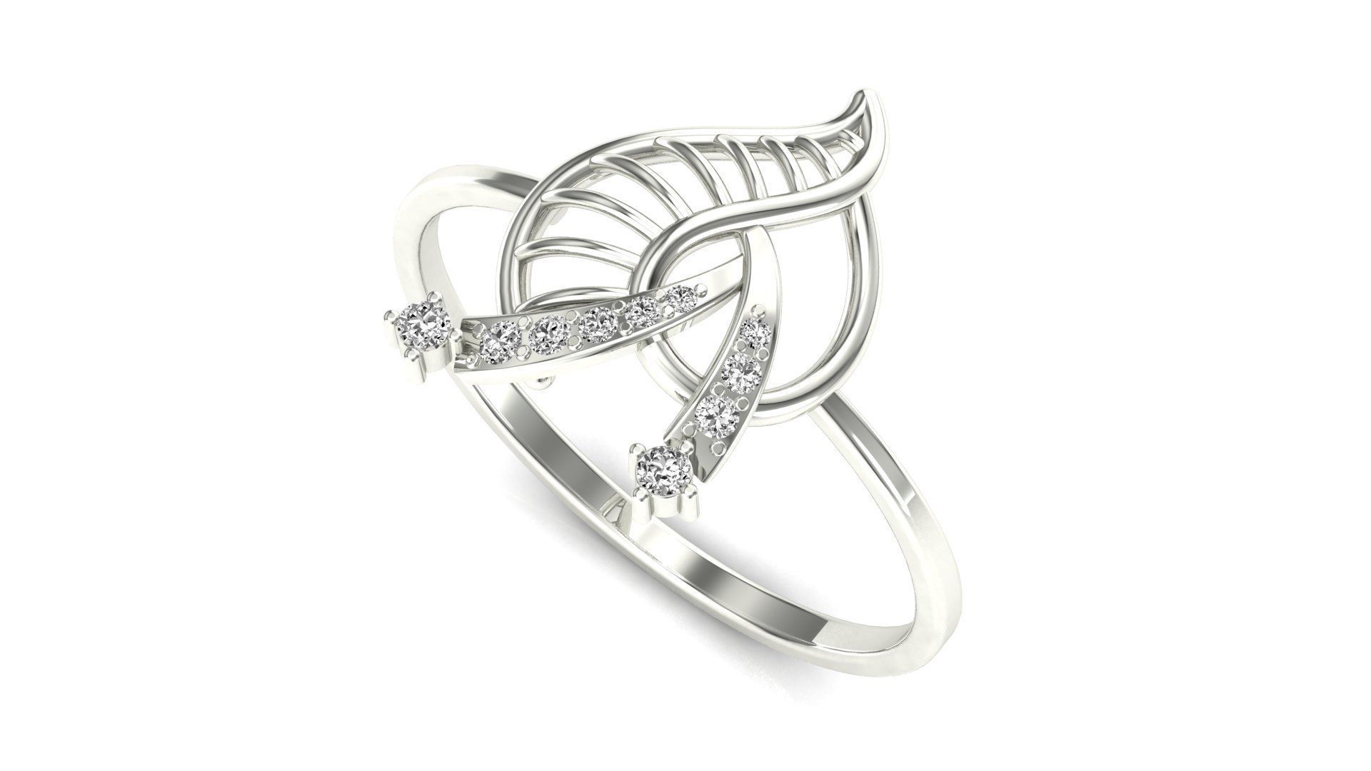 Ring-09 rose gold leaf ring with diamonds 3D print model_1