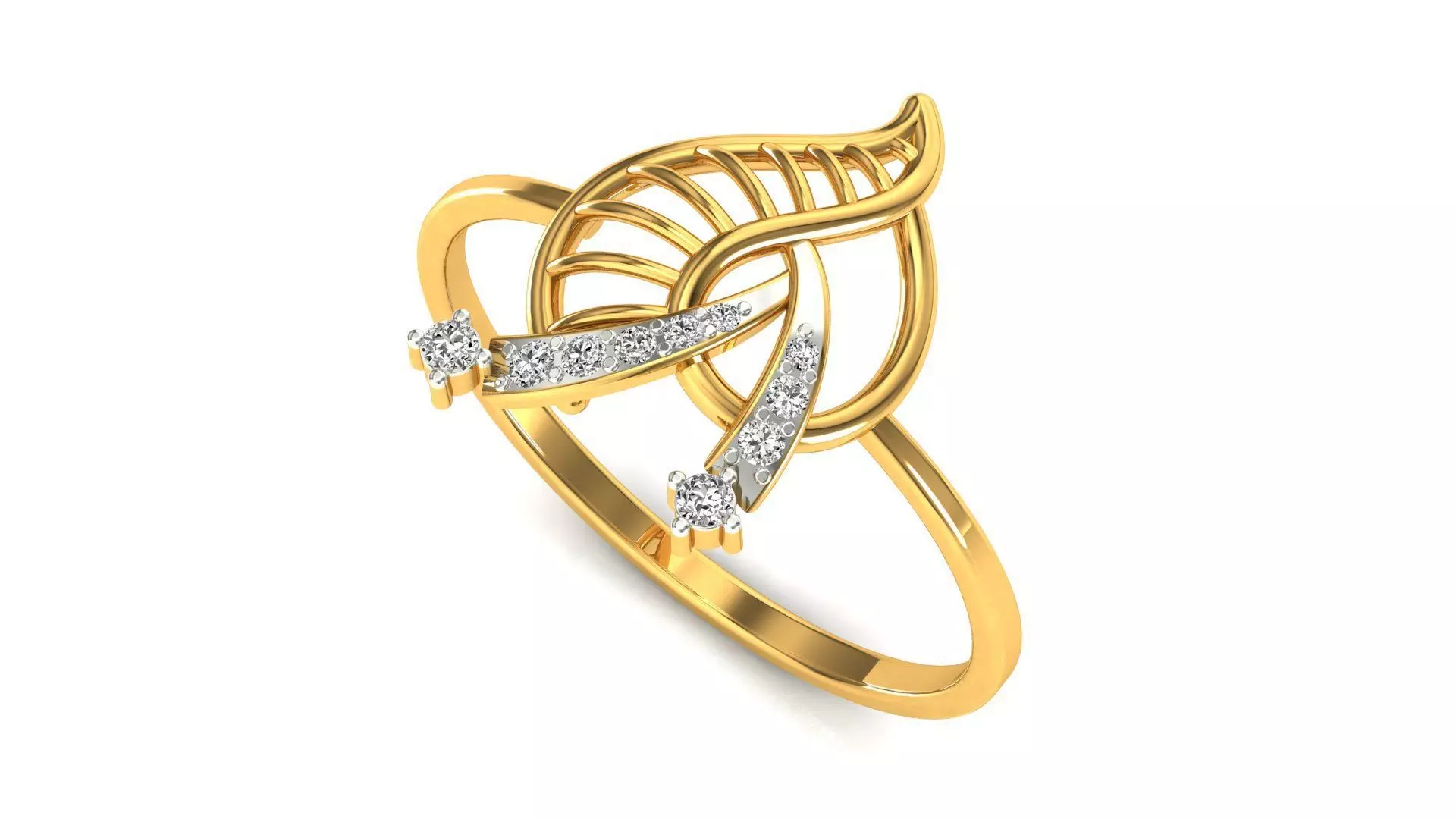 Ring-09 rose gold leaf ring with diamonds 3D print model_0