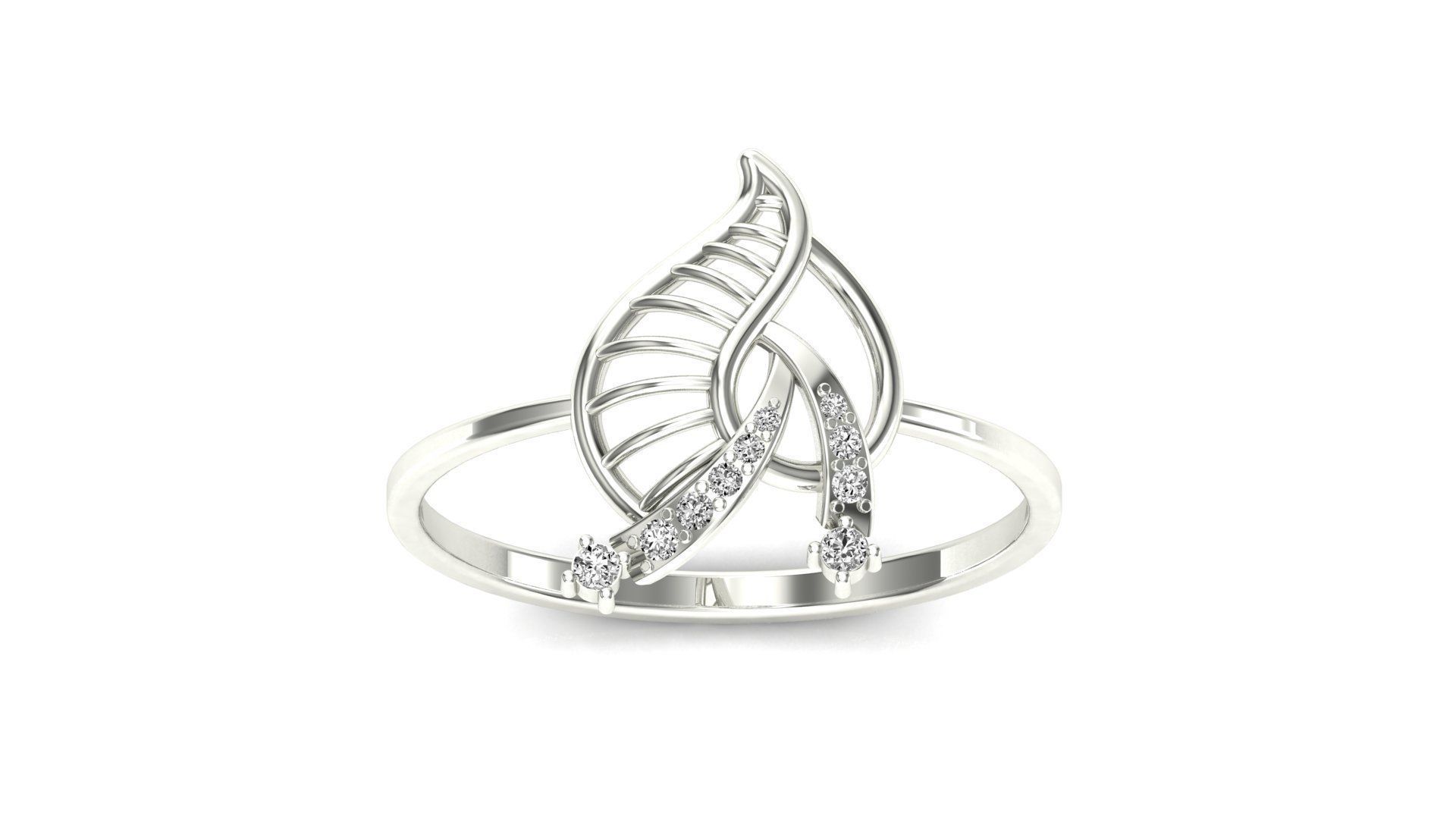 Ring-09 rose gold leaf ring with diamonds 3D print model_20